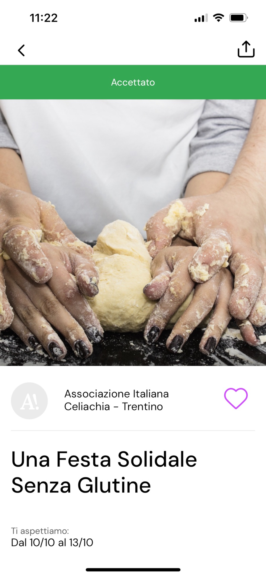 Il dettaglio di un'attività di volontariato accettata nell'app Attivati!